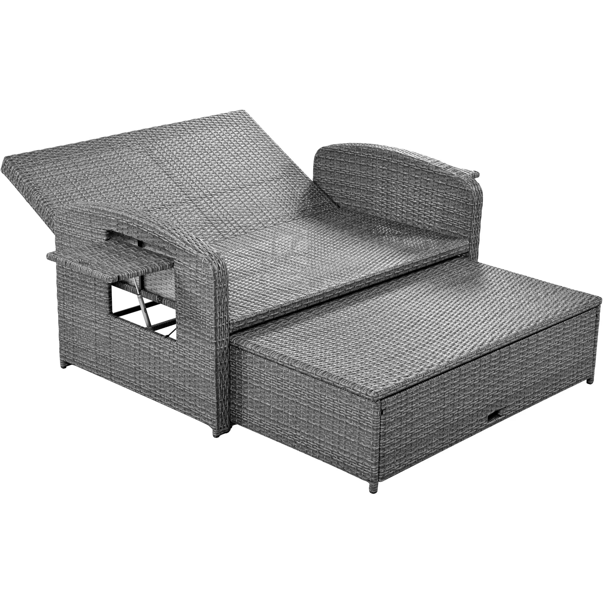 Bellemave® PE Wicker Rattan Double Chaise Lounge with Adjustable Back and Cushions, Free Furniture Protection Cover Bellemave®