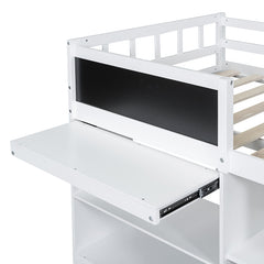 Bellemave® Twin Size Low Loft Bed with Rolling Desk, Shelf and Drawers