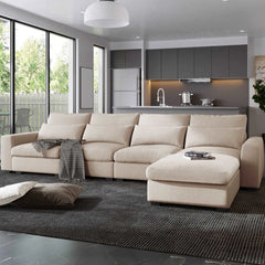 Bellemave 129.9" Modern Large L-Shape Feather Filled Sectional Sofa, Convertible Sofa Couch with Reversible Chaise