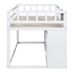 Bellemave® Twin Size Low Loft Bed with Rolling Desk, Shelf and Drawers