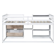 Bellemave® Twin Size Low Loft Bed with Rolling Desk, Shelf and Drawers