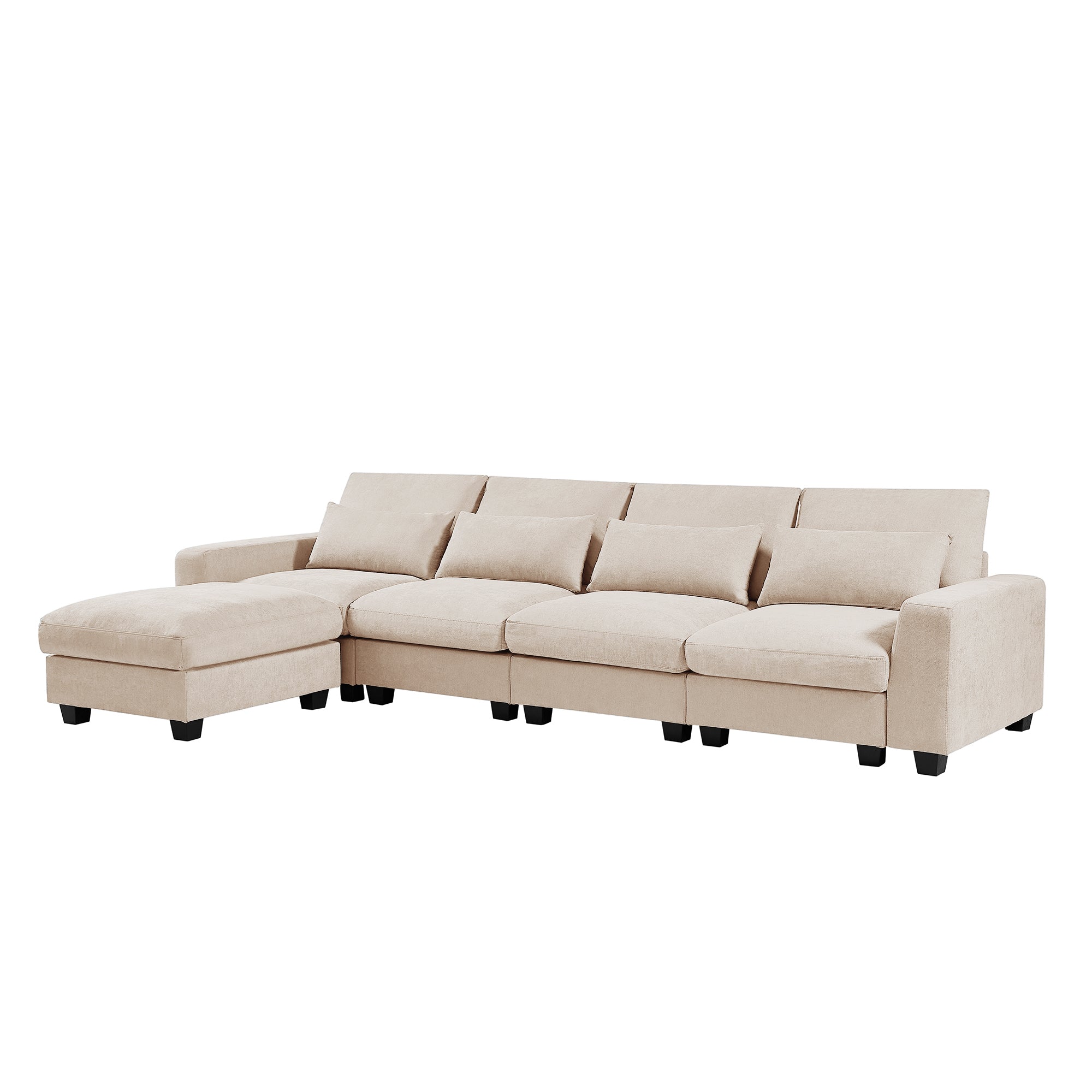 Bellemave 129.9" Modern Large L-Shape Feather Filled Sectional Sofa, Convertible Sofa Couch with Reversible Chaise