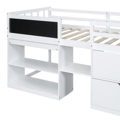 Bellemave® Twin Size Low Loft Bed with Rolling Desk, Shelf and Drawers