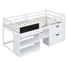 Bellemave® Twin Size Low Loft Bed with Rolling Desk, Shelf and Drawers