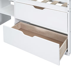 Bellemave® Twin Size Low Loft Bed with Rolling Desk, Shelf and Drawers