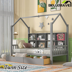 Bellemave® House Bed with 2 Drawers and Storage Shelf