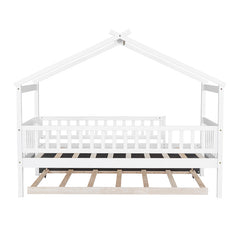 Bellemave® Wooden House Bed with Trundle Bed