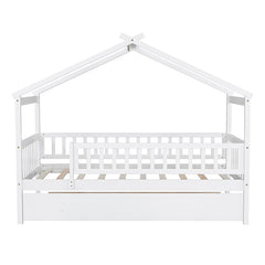 Bellemave® Wooden House Bed with Trundle Bed