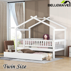 Bellemave® Wooden House Bed with Trundle Bed