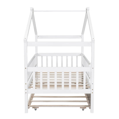 Bellemave Wooden House Bed with Twin Size Trundle