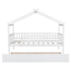 Bellemave® Wooden House Bed with Trundle Bed