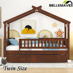 Bellemave® Wooden House Bed with Trundle Bed