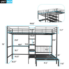 Bellemave® Full Over Twin Metal Bunk Bed with Built-in Desk, Shelves and Ladder Bellemave®