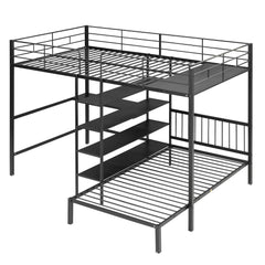 Bellemave® Full Over Twin Metal Bunk Bed with Built-in Desk, Shelves and Ladder Bellemave®