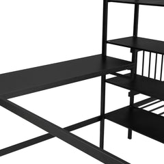 Bellemave® Full Over Twin Metal Bunk Bed with Built-in Desk, Shelves and Ladder Bellemave®