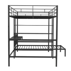 Bellemave® Full Over Twin Metal Bunk Bed with Built-in Desk, Shelves and Ladder Bellemave®