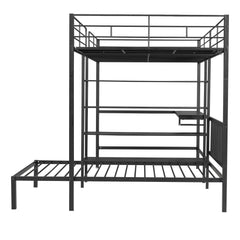 Bellemave® Full Over Twin Metal Bunk Bed with Built-in Desk, Shelves and Ladder Bellemave®