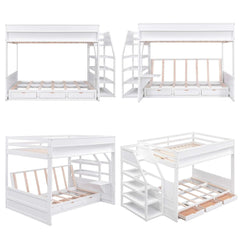 Bellemave Full Size Wood Convertible Bunk Bed with Storage Staircase, Bedside Table and 3 Drawers