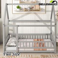 Bellemave® Montessori Wooden House Bed with Fence