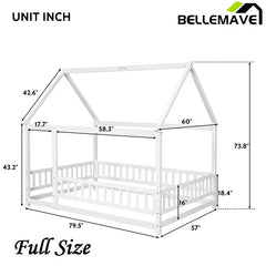 Bellemave® Montessori Wooden House Bed with Fence