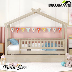 Bellemave® Wooden House Bed with Trundle Bed