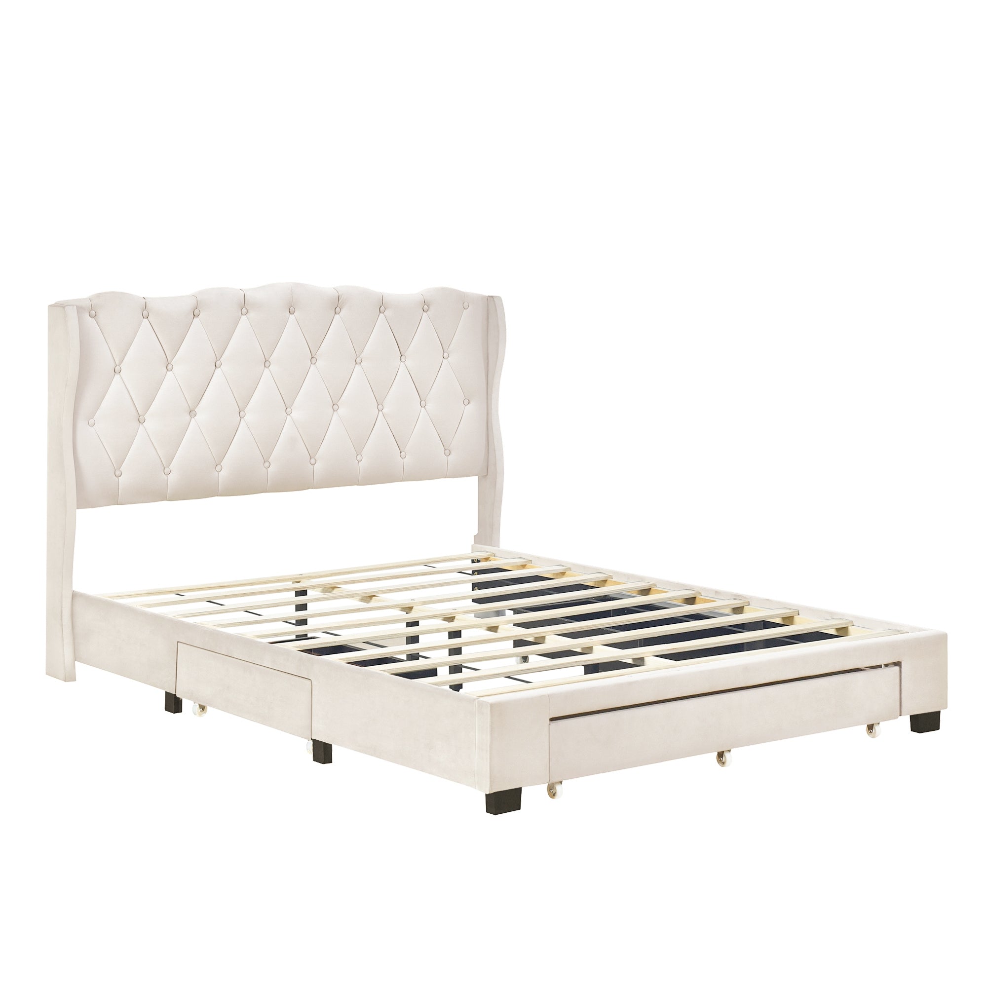 Bellemave® Queen Size Upholstered Platform Bed with Tufted Headboard and 3 Drawers Bellemave®