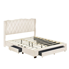 Bellemave® Queen Size Upholstered Platform Bed with Tufted Headboard and 3 Drawers Bellemave®