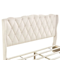 Bellemave Queen Size Upholstered Platform Bed with Tufted Headboard and 3 Drawers