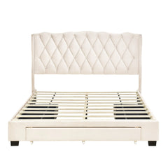 Bellemave® Queen Size Upholstered Platform Bed with Tufted Headboard and 3 Drawers Bellemave®