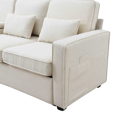 Bellemave 114.2" Upholstered Sofa with Console and 2 Cupholders,2 USB Ports and 4 Pillows