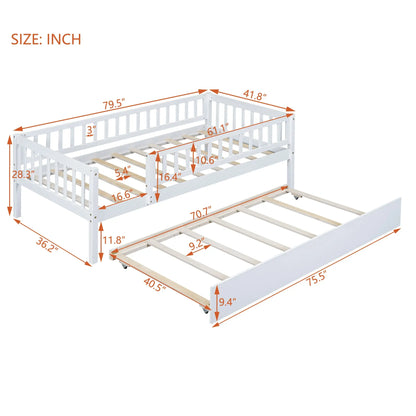 Bellemave  Wood Daybed with Trundle and Fence Guardrails