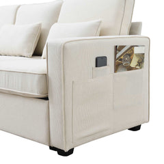 Bellemave 114.2" Upholstered Sofa with Console and 2 Cupholders,2 USB Ports and 4 Pillows