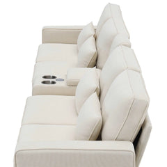 Bellemave 114.2" Upholstered Sofa with Console and 2 Cupholders,2 USB Ports and 4 Pillows