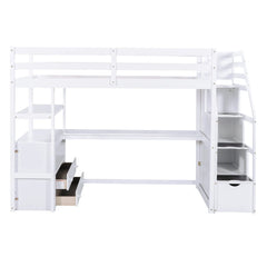 Bellemave® Loft Bed with Desk and Shelves, Two Built-in Drawers, Storage Staircase Bellemave®