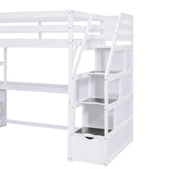 Bellemave® Loft Bed with Desk and Shelves, Two Built-in Drawers, Storage Staircase Bellemave®