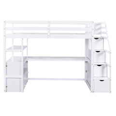 Bellemave® Loft Bed with Desk and Shelves, Two Built-in Drawers, Storage Staircase Bellemave®