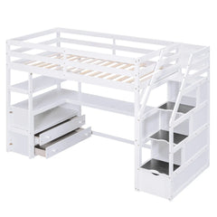 Bellemave® Loft Bed with Desk and Shelves, Two Built-in Drawers, Storage Staircase Bellemave®