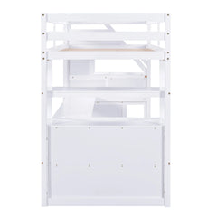 Bellemave® Loft Bed with Desk and Shelves, Two Built-in Drawers, Storage Staircase
