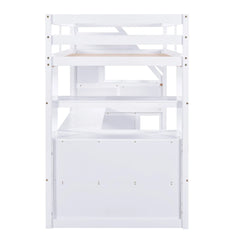 Bellemave® Loft Bed with Desk and Shelves, Two Built-in Drawers, Storage Staircase Bellemave®