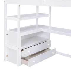 Bellemave® Loft Bed with Desk and Shelves, Two Built-in Drawers, Storage Staircase Bellemave®