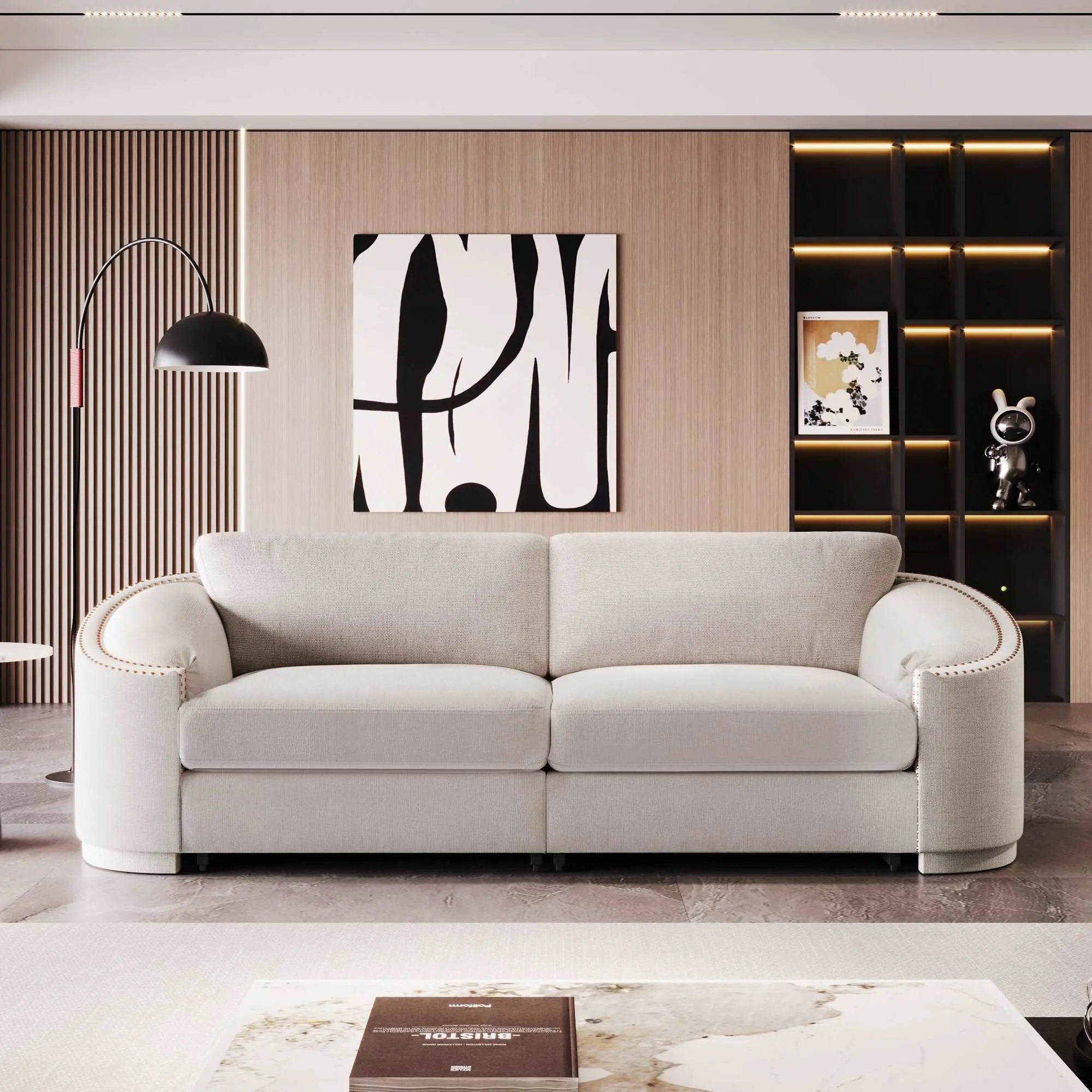 Bellemave 92" Stylish Sofa with Semilunar Arm, Rivet Detailing and Solid Frame