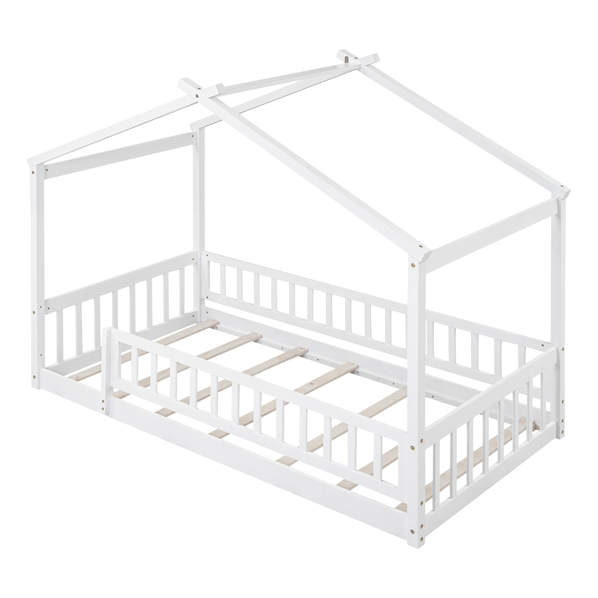 Bellemave Wood House Bed Frame with Fence