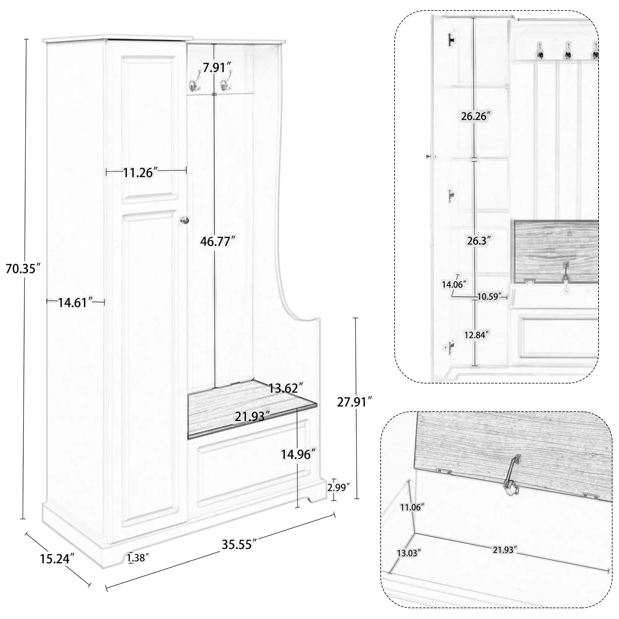 Bellemave® Stylish Design Hall Tree with Flip-Up Bench,Adjustable Shelves and Hanging Hooks Bellemave®