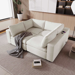 Bellemave 105.9" Upholstered Modular Sofa with USB Charge Ports,Wireless Charging and Built-in Bluetooth Speaker in Arm