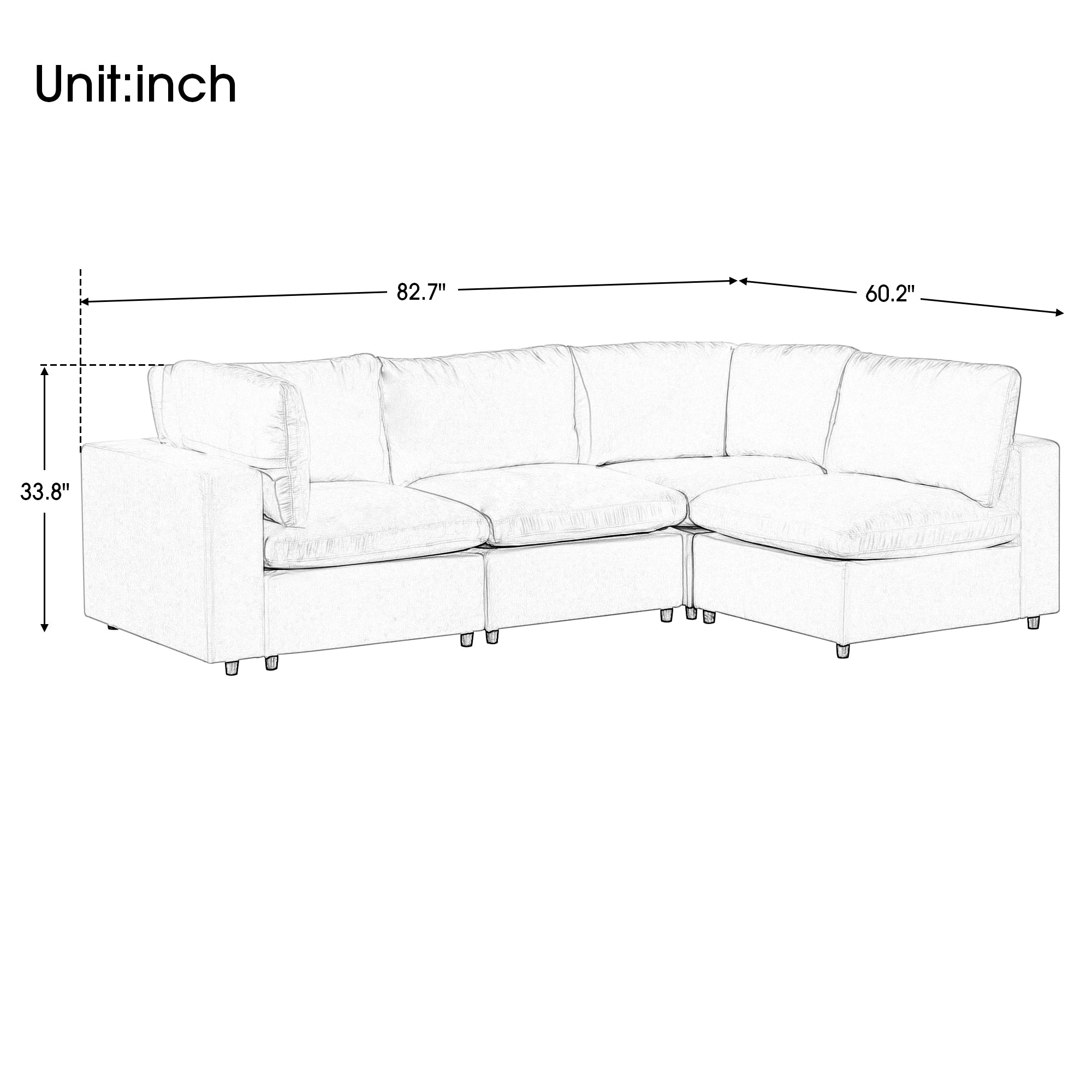Bellemave 105.9" Upholstered Modular Sofa with USB Charge Ports,Wireless Charging and Built-in Bluetooth Speaker in Arm