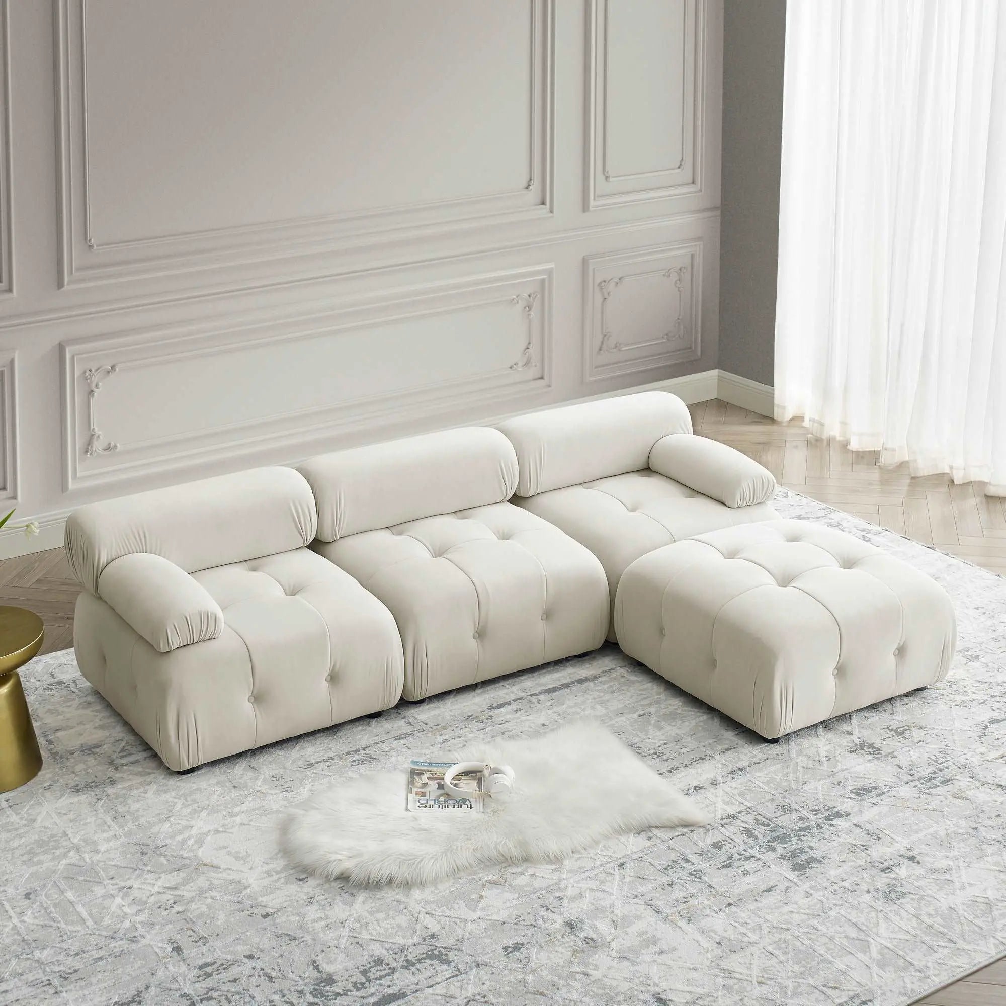 Bellemave 93" L-Shaped Modular Sectional Sofa, Button Tufted Designed and DIY Combination with Reversible Ottoman