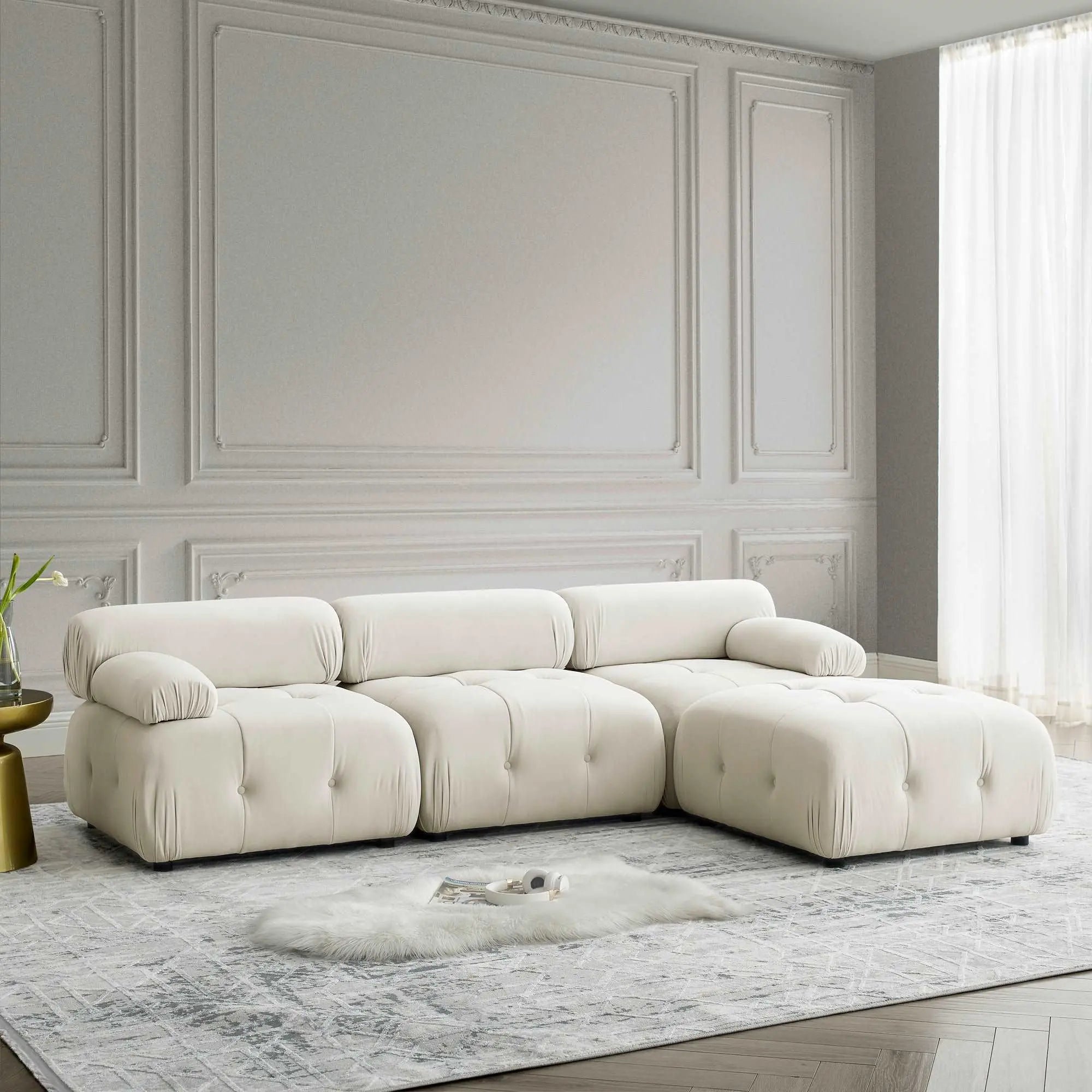 Bellemave 93" L-Shaped Modular Sectional Sofa, Button Tufted Designed and DIY Combination with Reversible Ottoman