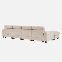 Bellemave 129.9" Modern Large L-Shape Feather Filled Sectional Sofa, Convertible Sofa Couch with Reversible Chaise