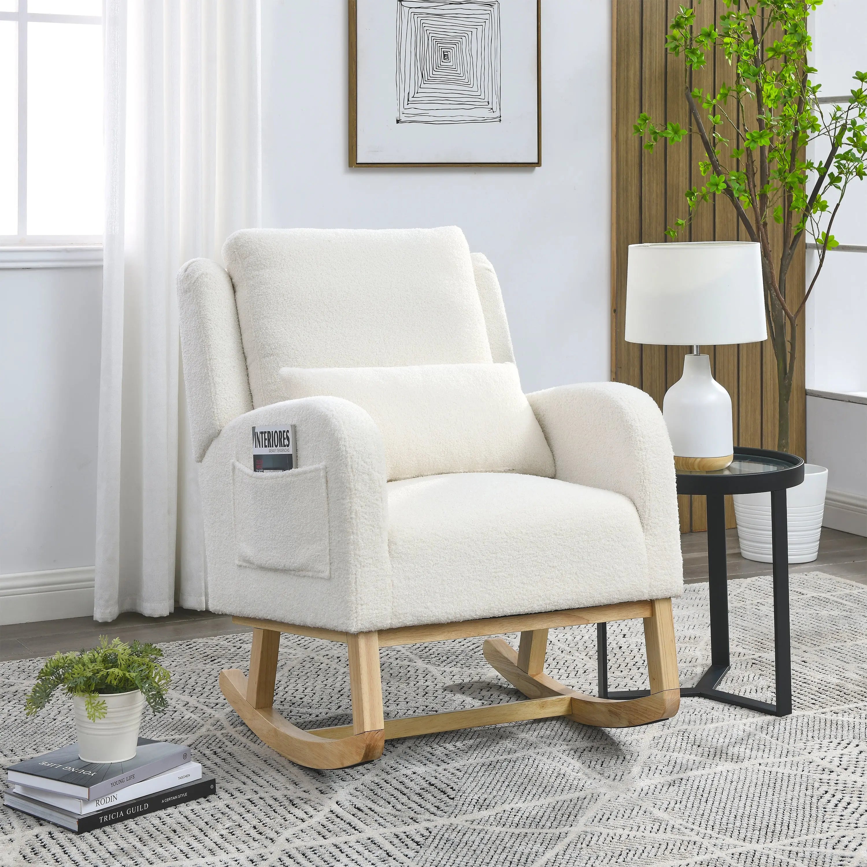 Bellemave Modern Accent Casual Armchair Rocker with One Lumbar Pillow and Two Side Pockets Bellemave