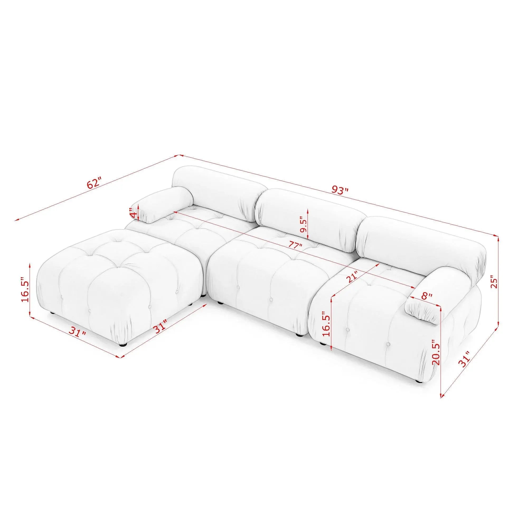 Bellemave 93" L-Shaped Modular Sectional Sofa, Button Tufted Designed and DIY Combination with Reversible Ottoman Bellemave